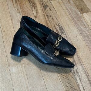 Tory Burch Black Leather Chain Loafers